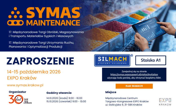 Zaproszenie SILMACH na Targi SYMAS® & MAINTENANCE 2026: 14–15 października 2026, EXPO Kraków, stoisko A1, kod rejestracyjny SILMACH